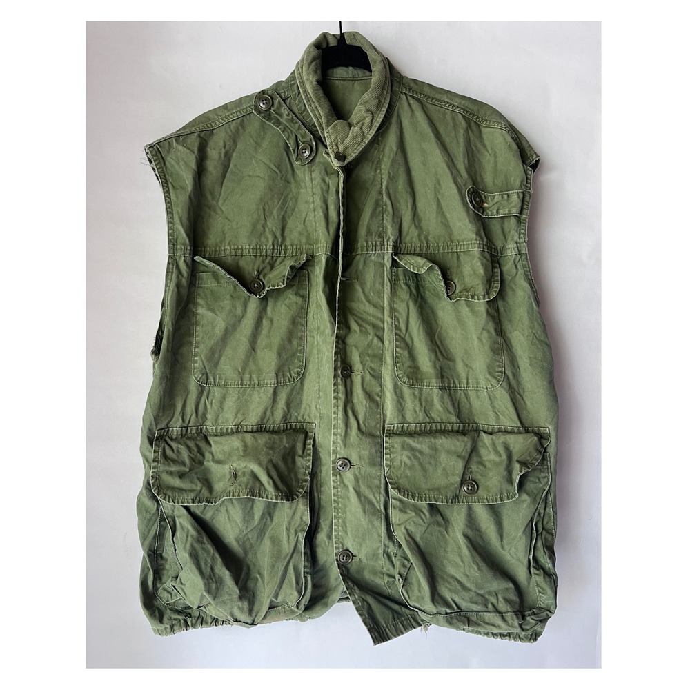 Vintage 60s 70s LL Bean Script Tag Fishing Vest Olive Canvas Tackle Gorpcore 44